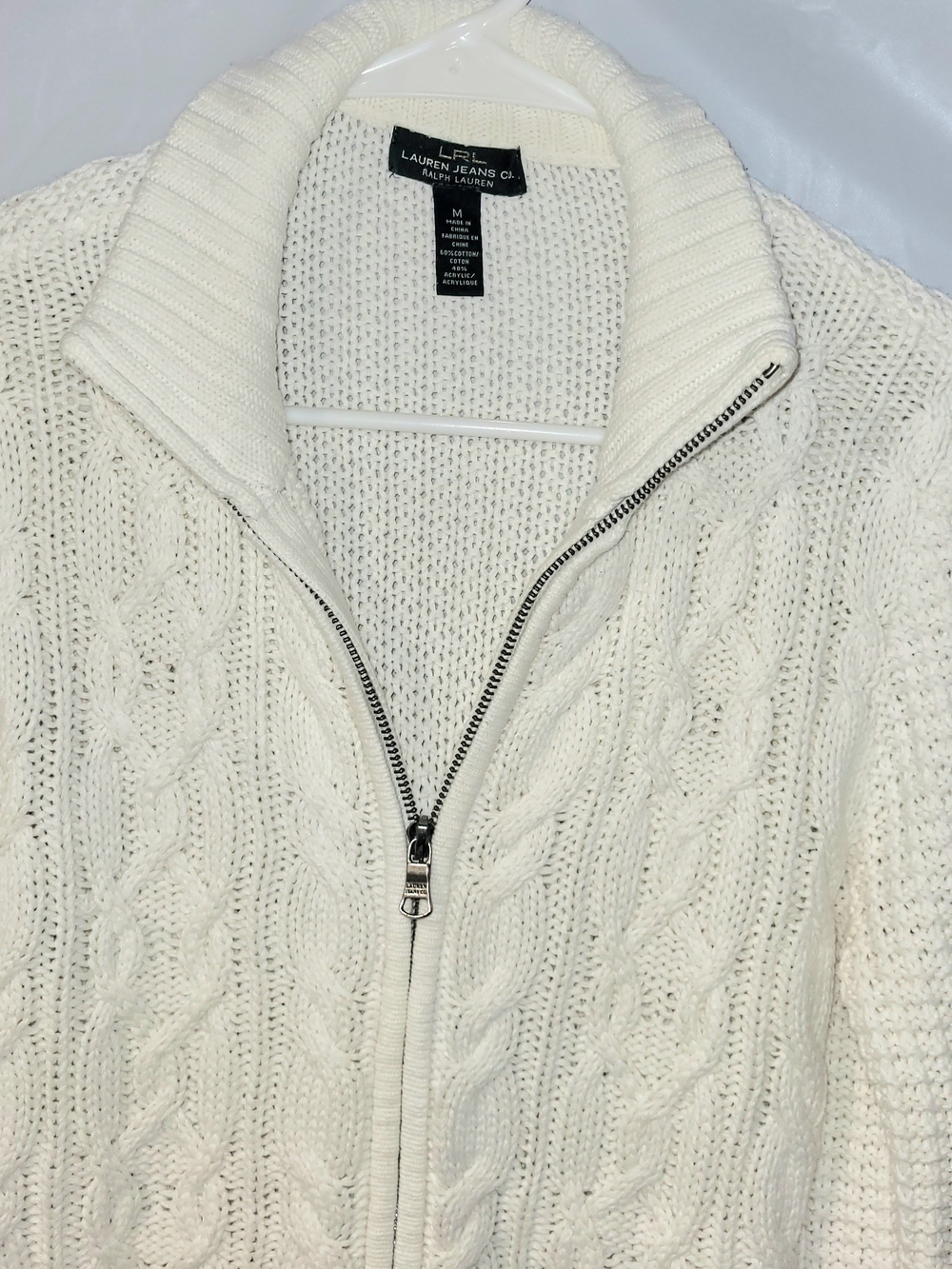 Lauren Ralph Lauren Cream Cable Zip-Up Cardigan